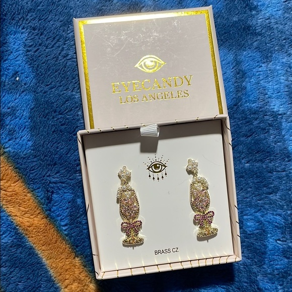 Eye Candy Gold and Pink Sparkle Earrings - Picture 1 of 2